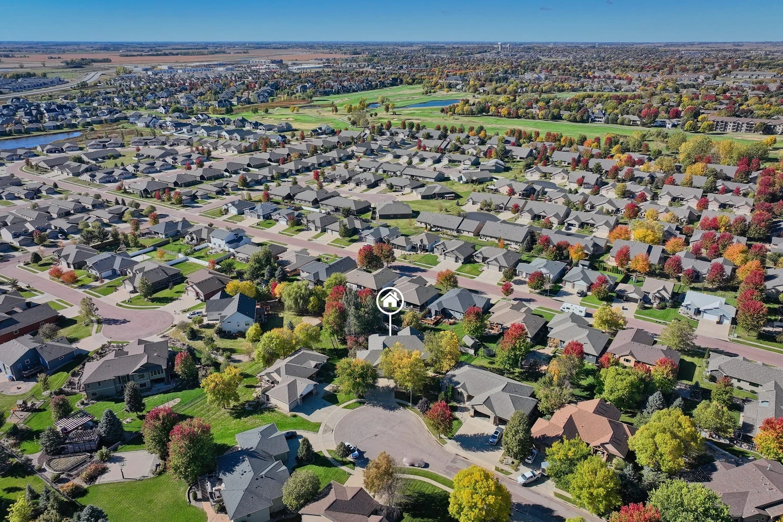 Aerial fall neighborhood view