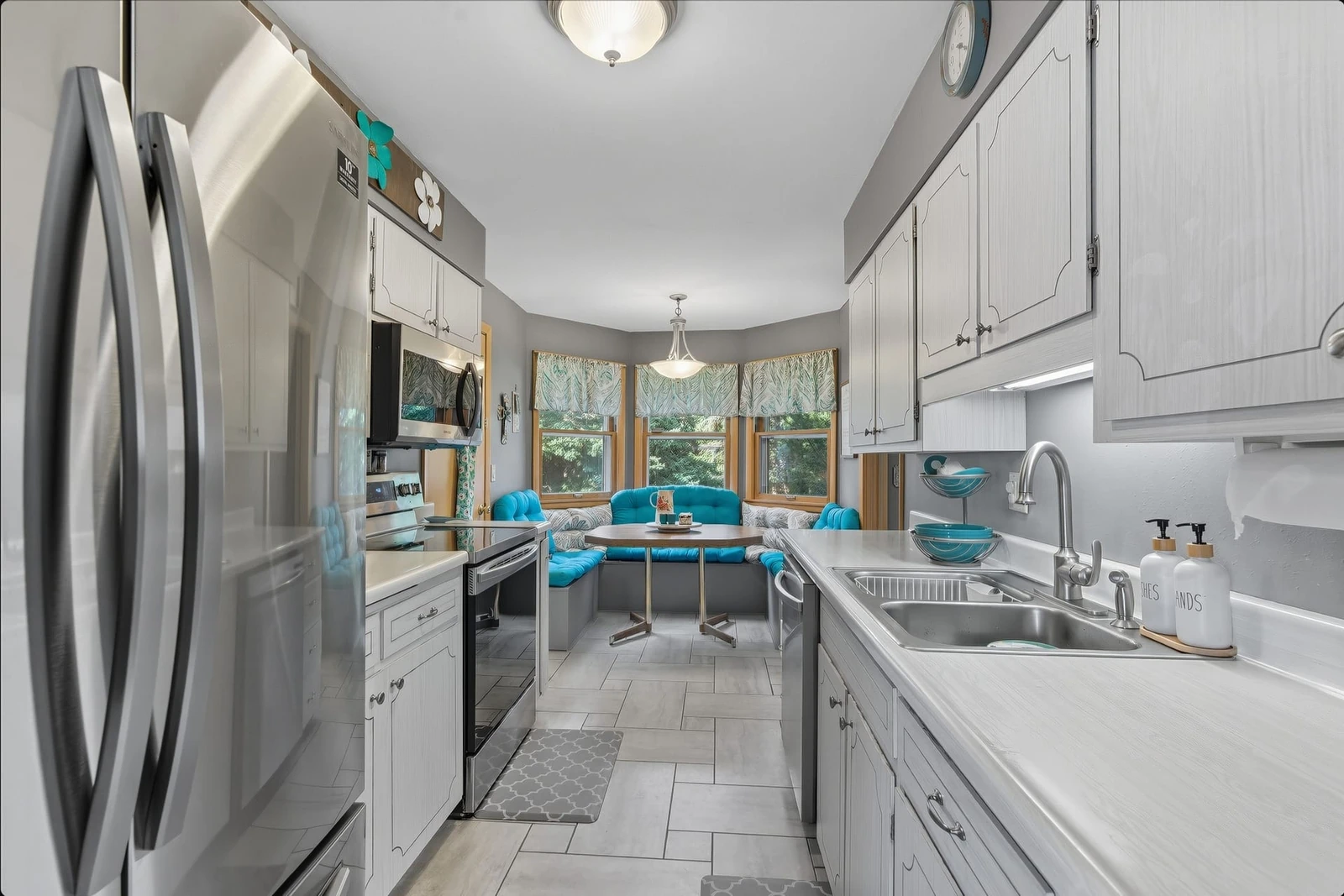 Kitchen with white cabinets