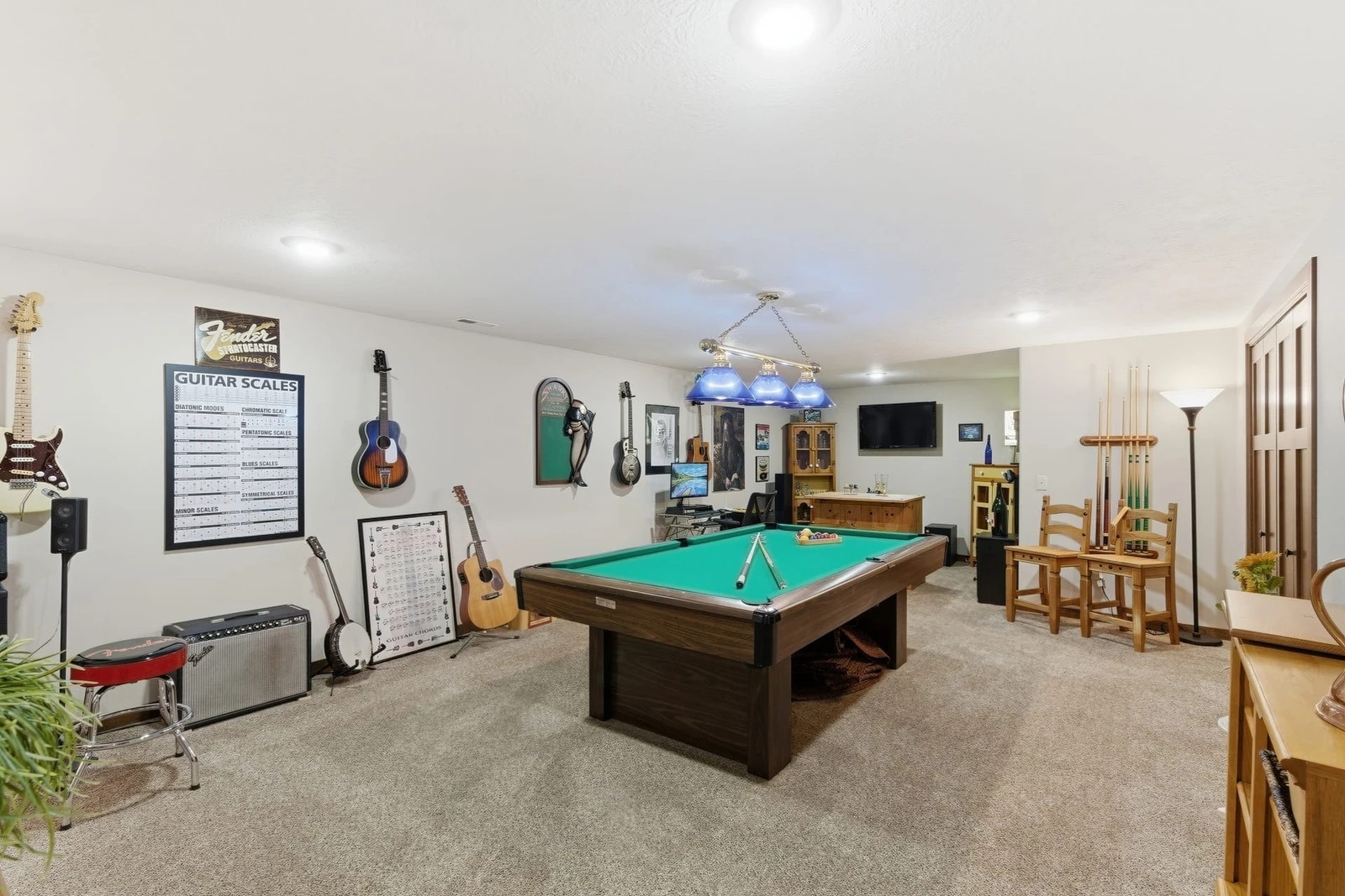 Basement with pool table